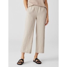 Eileen Fisher Women's 100 Organic Linen Straight Leg Cropped Tan Pant Medium