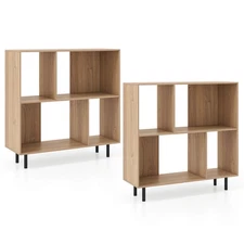 2PCS Open Shelf Bookcase Mid Century Modern Cube Bookshelf with 4 Compartments