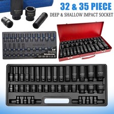 32/35pcs Impact Sockets Set 6-Point 1/2in And 3/8in Drive Hex Socket Tool Case
