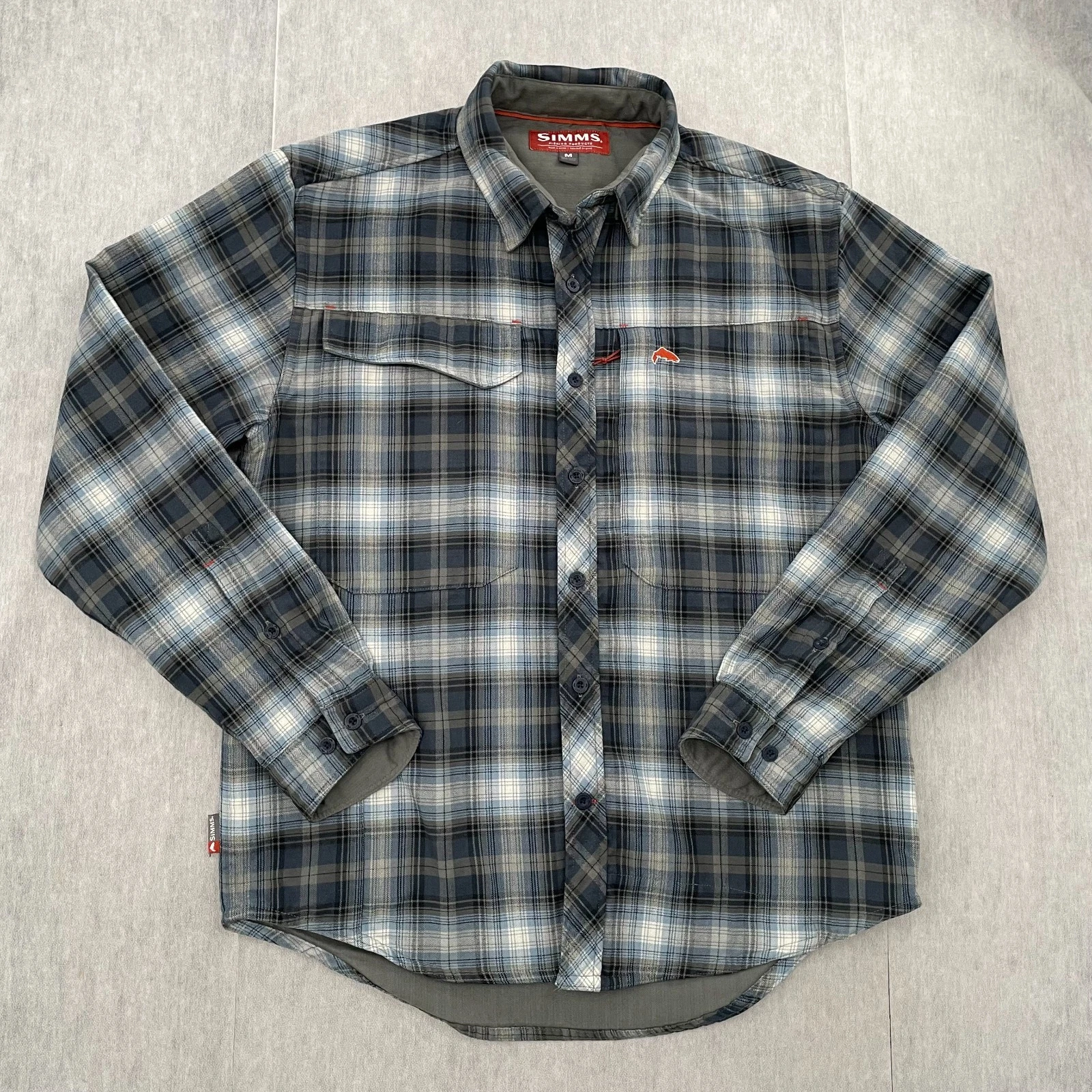 Simms Shirt Adult Medium Blue Cold Weather Flannel Lined Long Sleeve Shacket M