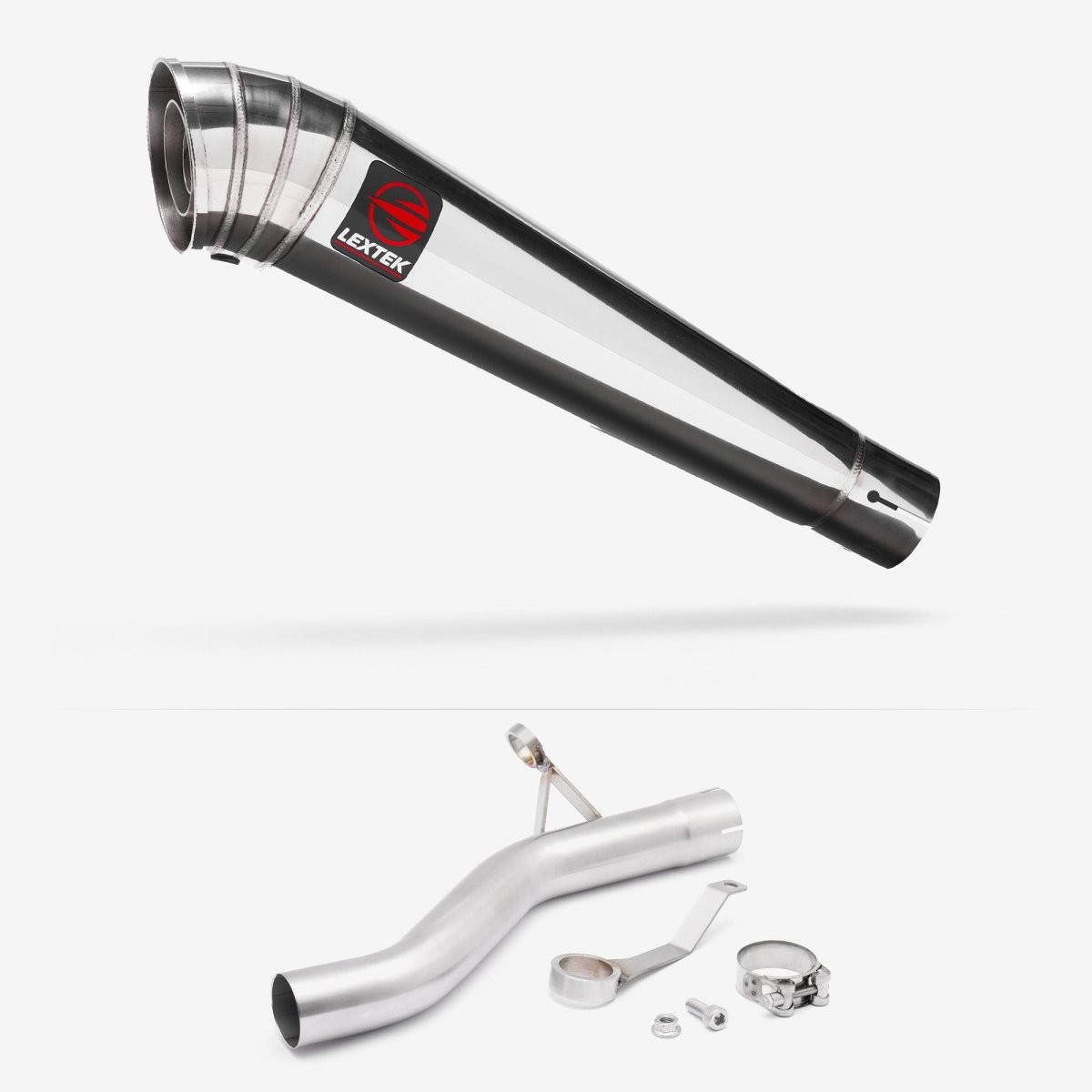Lextek Stainless Steel MP4 Polished 300mm Exhaust with Link Pipe Silencer Rear