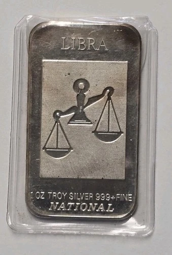 Vintage National Refiners Assayers LIBRA Canada 1 Oz .999+ Fine Silver