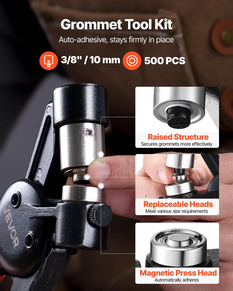 Kit de herramientas de ojal, 500 piezas ojales de metal de 3/8 pulgadas ojales en oro y plata... Foto 2 de 4