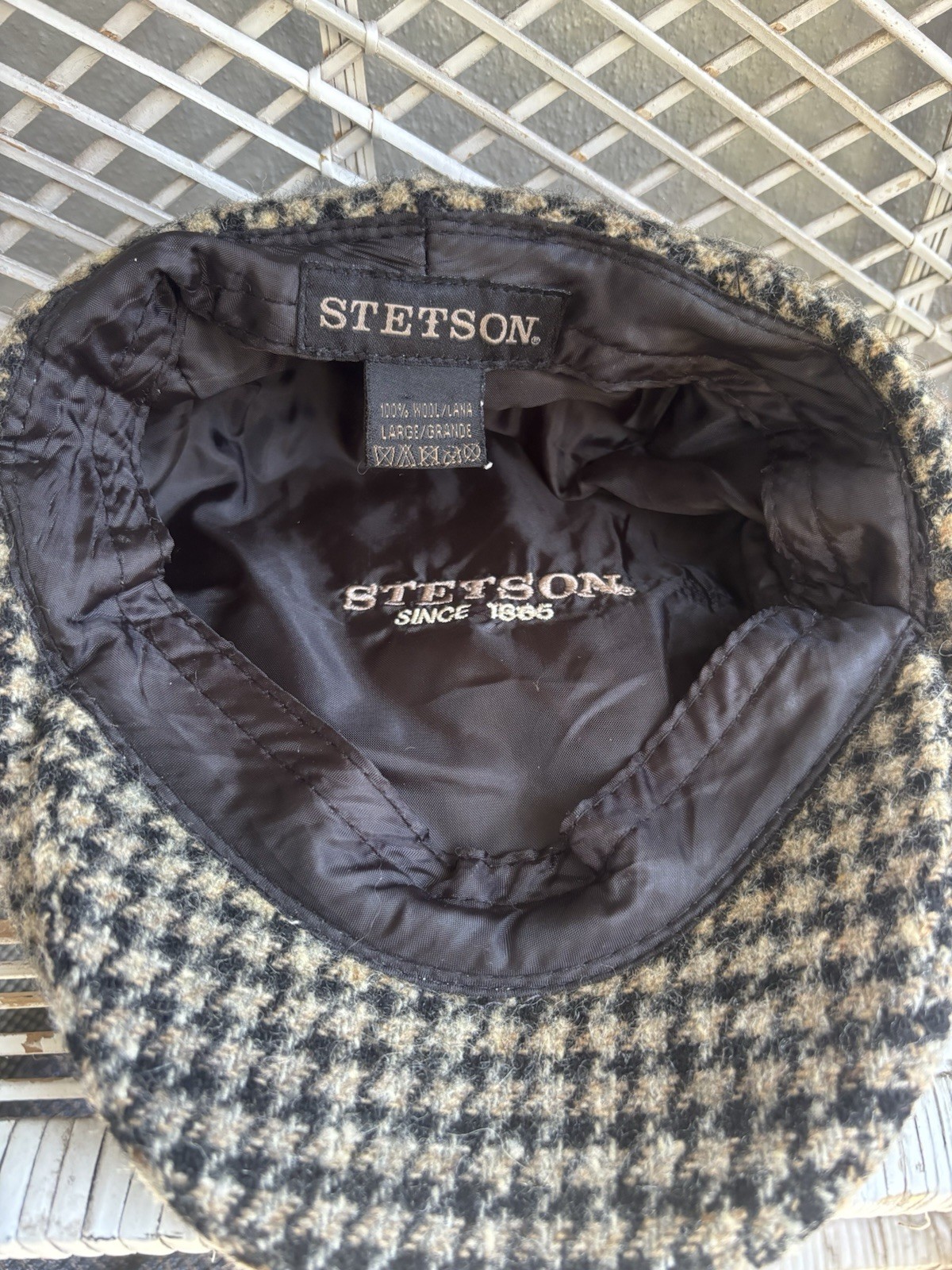 Stetson 100% Wool Houndstooth Cap Flat Newsboy Ha… - image 4