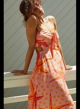 Farm Rio Under The Sea Bow Tie Cover Up Dress Starfish Cut Out Size M