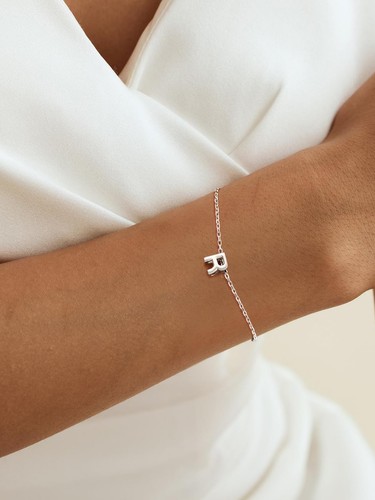 S925 Sterling Silver Initial Letter Bracelet,Dainty Silver Initial Anklets Br... - Picture 4 of 8