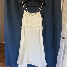 H Halston White Spaghetti Strap Ruffle Detail Dress Asymmetrical Hem Size 10 NWT