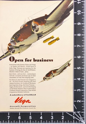 1943 Vega Ventura Bombers Dropping Bombs Lockheed Burbank WWII Vintage Print Ad - Picture 2 of 6