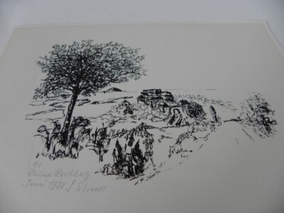 Radierung oder Druck Ruine Rechberg J.Strasser 1978