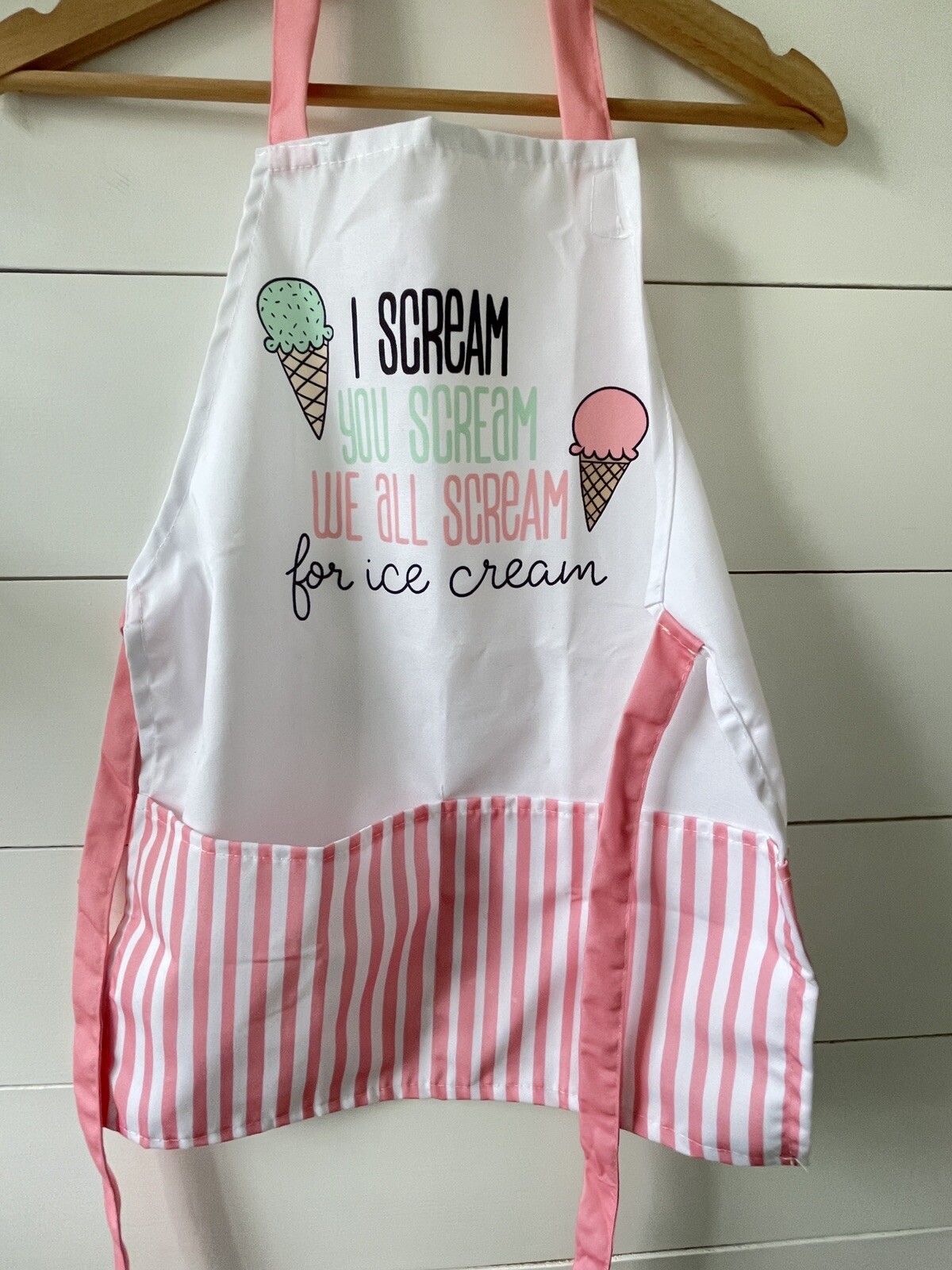 Kids Apron Summer Ice Cream Pink & White Striped ice Cream Themed