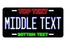 Any Text Neon Design Personalized License Metal Plate Tag Auto Car ATV Bicycle
