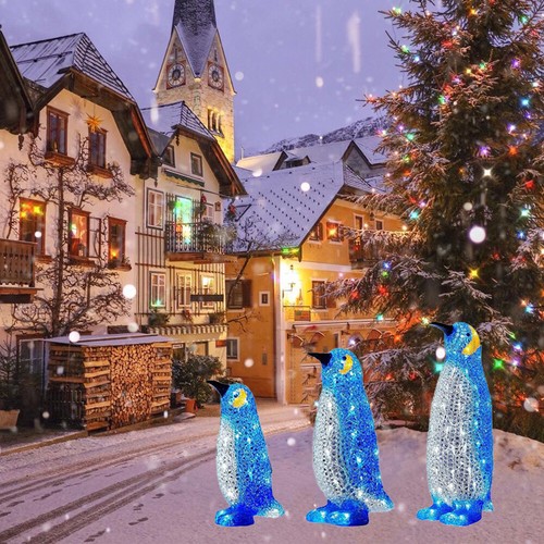 Light-Up Penguin Christmas Ornaments Acrylic LED Illuminate Penguin Outdoor UK - Picture 12 of 27
