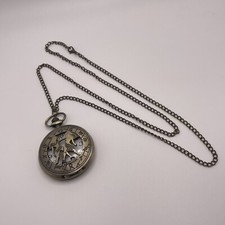 Working Retro Look 12 Zodiac Pocket Watch Necklace Chain Bronze Tone Gemini Sign