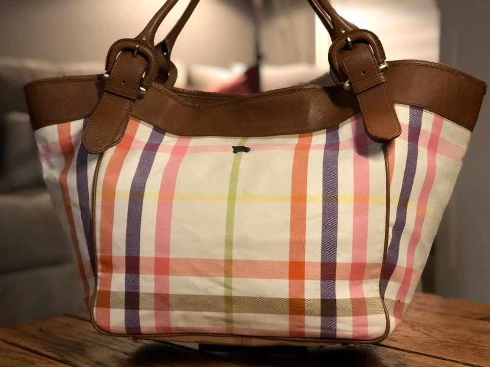 Bolso de hombro de cuero marrón multicolor BURBERRY House Check Foto 2 de 4