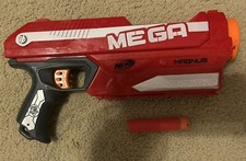Working Nerf N-Strike Mega Magnus Red Blaster Gun w 2 Mega Darts Kids Boys Blast