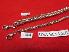 4/7MM Mens, Boys 7"-44"Stainless Steel Silver Braided Wheat Chain Necklace