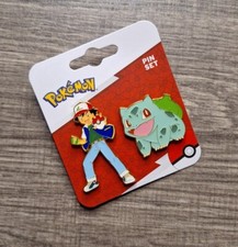 NEW ON CARD Bioworld Pok mon Ash And Bulbasaur Metal Enamel Pin Set