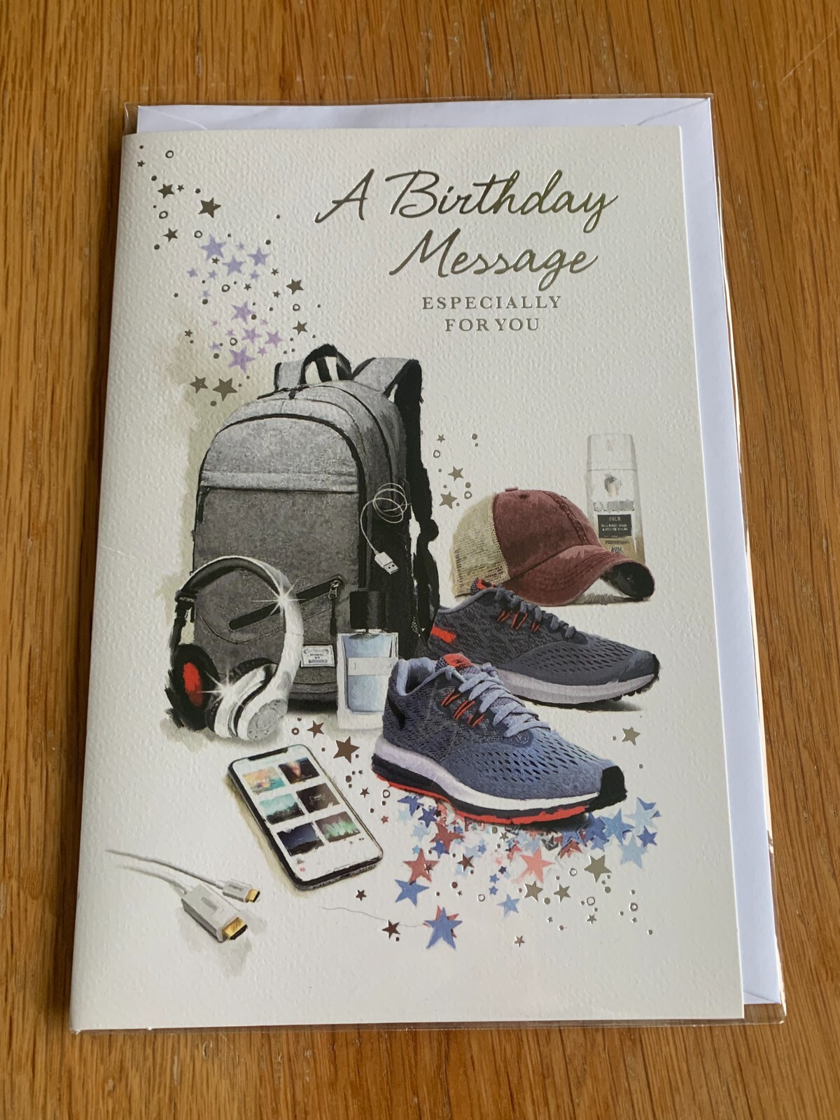 Brand New & Sealed Open Male Modern Birthday Card - Trainers,Tech,Phone.