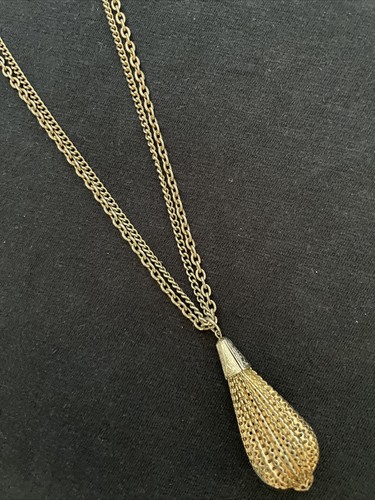 Vintage Gold-tone Double strand Chain Teardrop Pendant Necklace mcm - Picture 2 of 6
