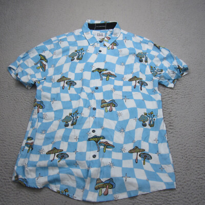 Baja Llama Shirt Mens XL Blue Mushrooms Hawaiian Camp Viscose Lightweight