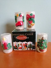 Vintage Christmas Cheer Candles 3” Hard to find 4 pc set New w/original open box