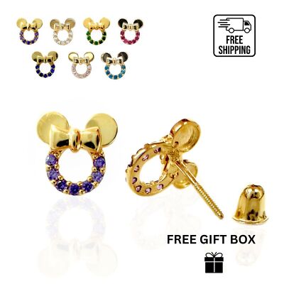 14K Yellow Gold Miss Mouse Earrings Screw Back