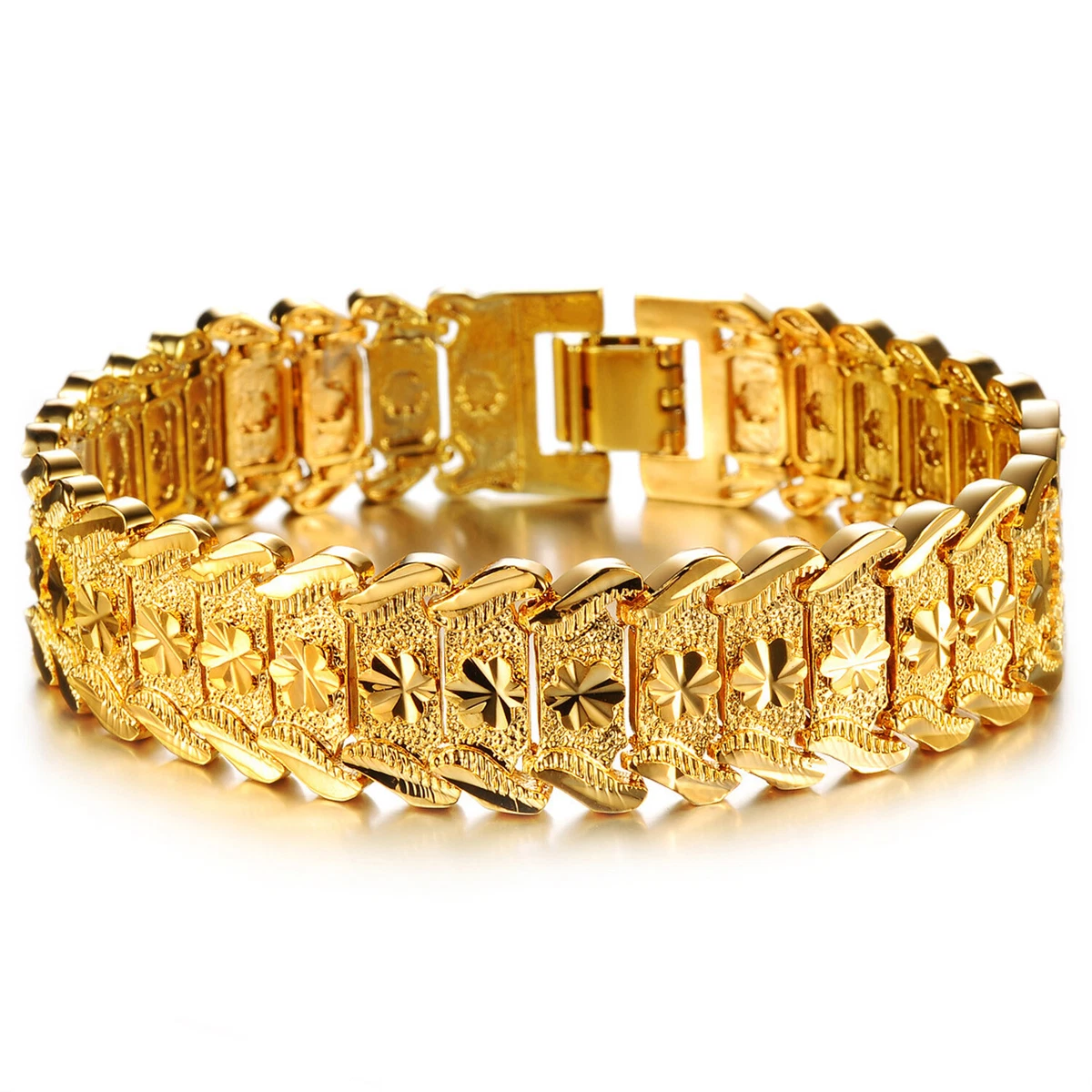 アクセサリー HENSON-HEAVY CARVED LINKS BRACELET Men's Fashion Heavy Bracelet Chain 18K Gold Plated Bracelet Carved