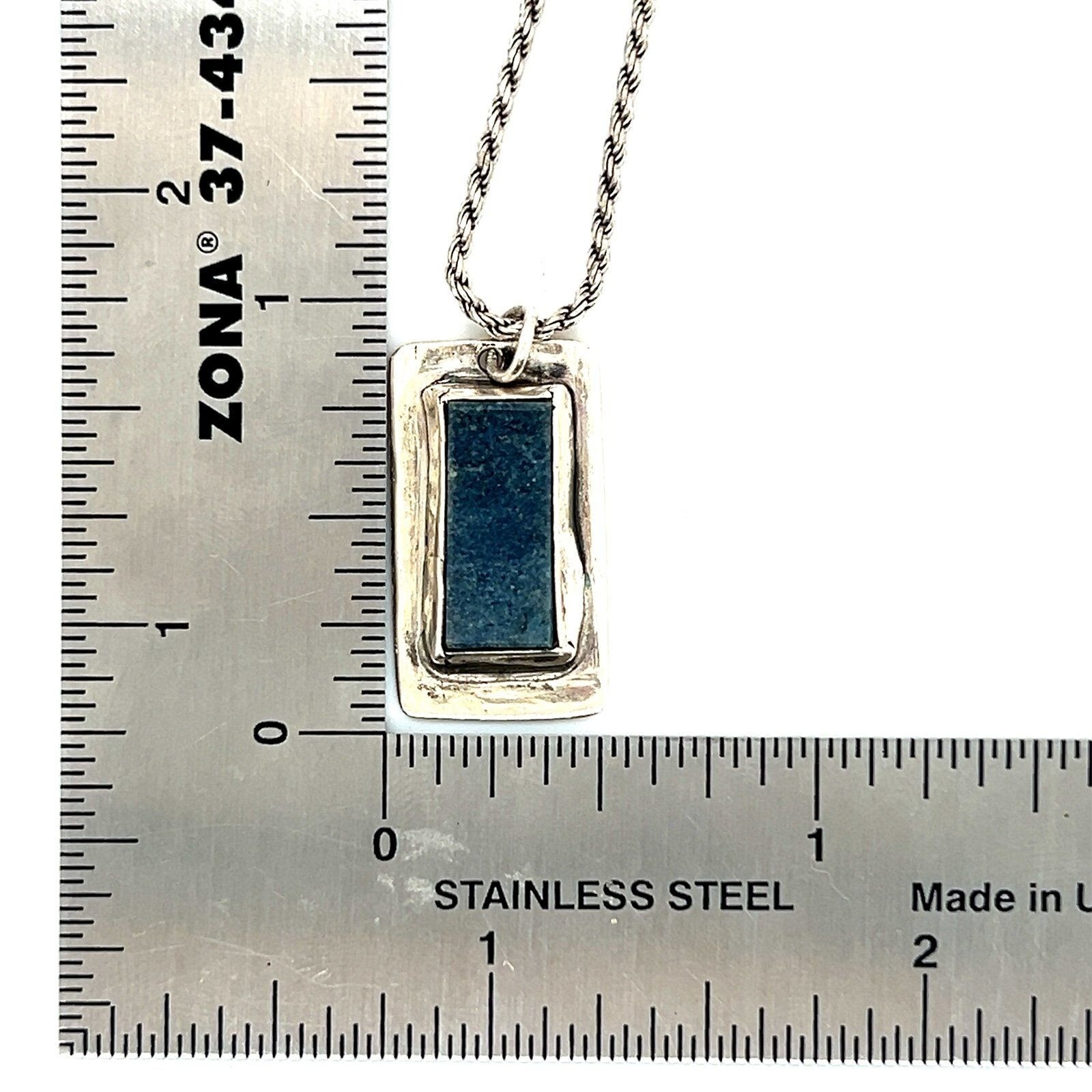 Rectangular Blue Stone Silver Necklace - image 5