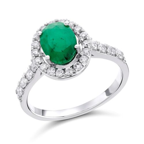 F.Hinds Womens 9ct White Gold Emerald And Diamond Cluster Ring - 1/2ct - Picture 1 of 2