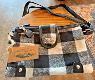 Woodland Creek crossbody purse - black and white plaid.  BWT