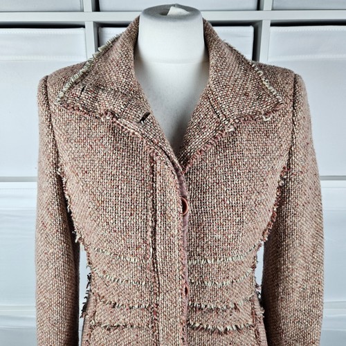Max & Co Active Pink Long Line Coat Fits Size 10 Boucle Wool Blend Jacket Italy - Picture 2 of 16