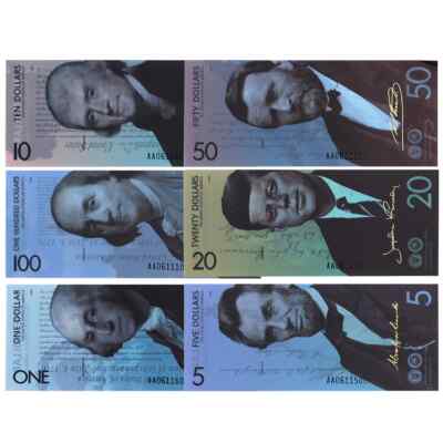 6 Stück US Präsident Banknoten USD 1/5/10/20/50/100 bunt Set Gold Banknote
