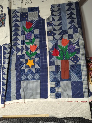 Dream Spinners Retro 80's Fabric Panel Denim Blues cut & sew Sweatshirt Jacket