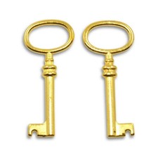 3 Skeleton Key Pendants Shiny Gold Keys Steampunk Barrel Keys 41mm