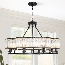 31.5" Round Crystal Chandelier 8 Lights Hanging Pendant Lighting Ceiling Fixture