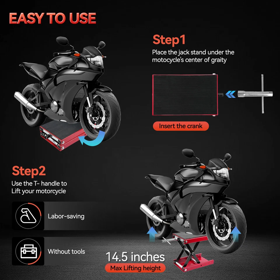 Heavy Duty Motorcycle 1100lb Scissor Jack Lift Wide Deck Hoist Stand ATV Bike . - Image 4 of 4