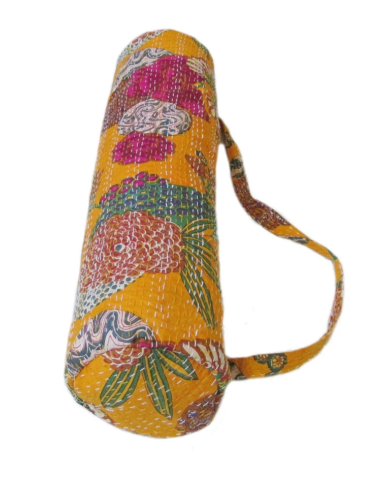Cotton Yoga Bag Kantha Fruit Printed Yoga Mat Carrier Bags With Shoulder Strap @ - Image 2 of 4
