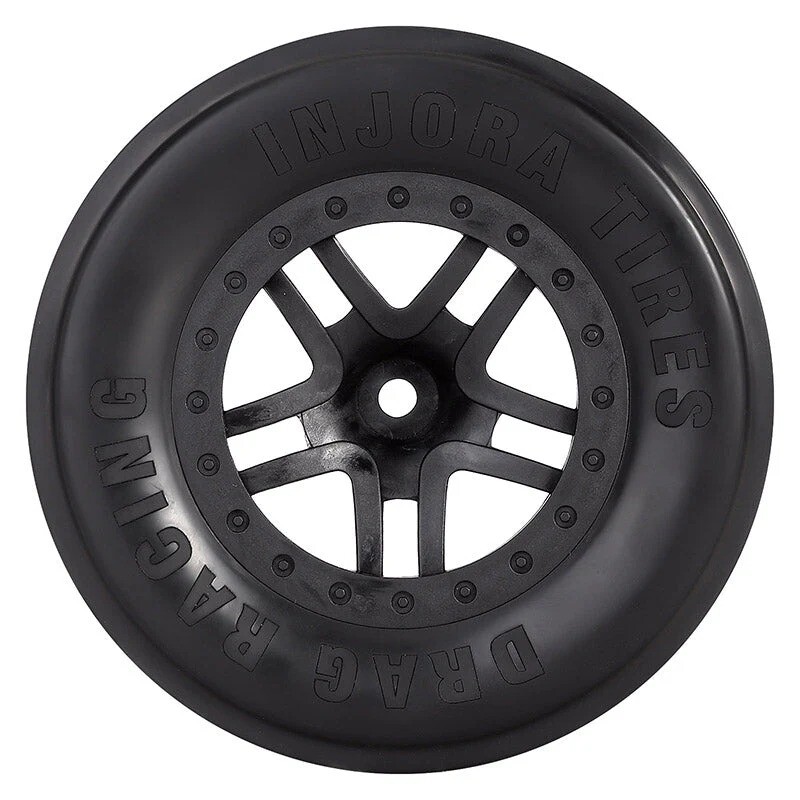 INJORA RC Drag Racing Tires - 2.2/3.0 Rear Wheels For 1/10 Scale No-Prep Drag Cars Like Losi 22S & AE DR10 - 2PCS Set (Black, Glue-On)