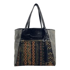 Steven By Steve Madden Xl Leather Tapestry Tote Carpet Shoulder Bag Handbag New