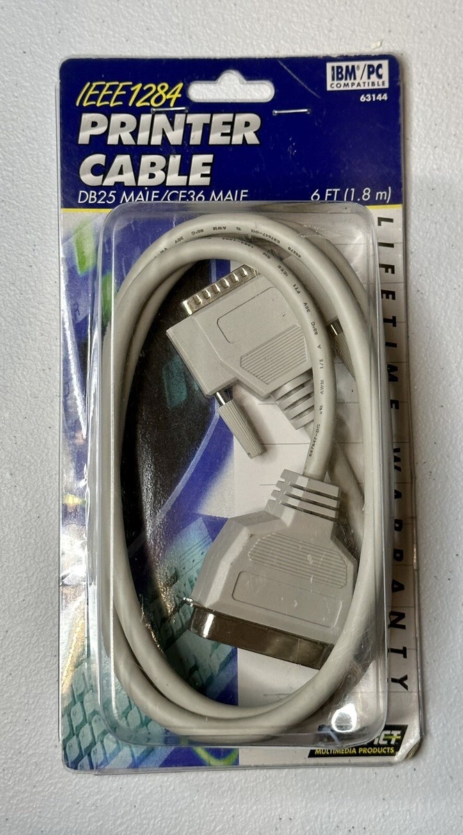 InterAct IEEE1284 Parallel Printer Cable 6 Ft DB25 Male to