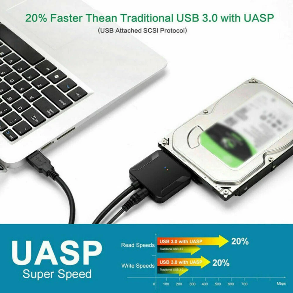 USB 3.0 to SATA External Hard Drive Reader 2.5" 3.5" HDD SSD Power adapter cable - Image 4 of 4
