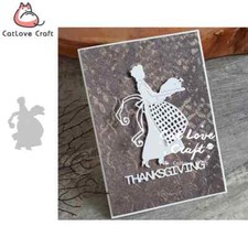 Thanksgiving Woman Holding Turkey Metal Cutting Dies Scrapbook Card Craft