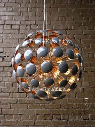 MID CENTURY BILBAO SPUTNIK BRASS URCHIN CHANDELIER FLUSH MOUNT STILNOVO - Picture 5 of 7