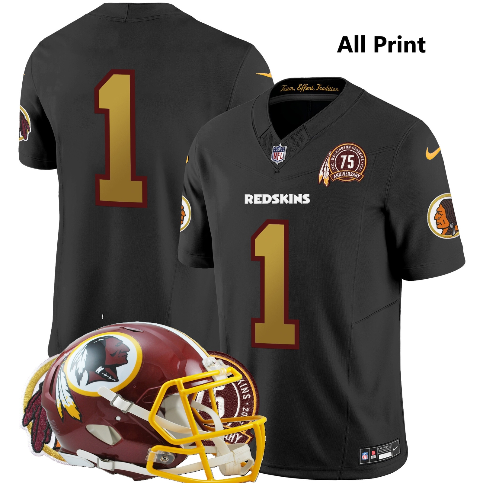 Washington Redskins 75th Anniversary Throwback Patch All-Print Jersey #1 Team