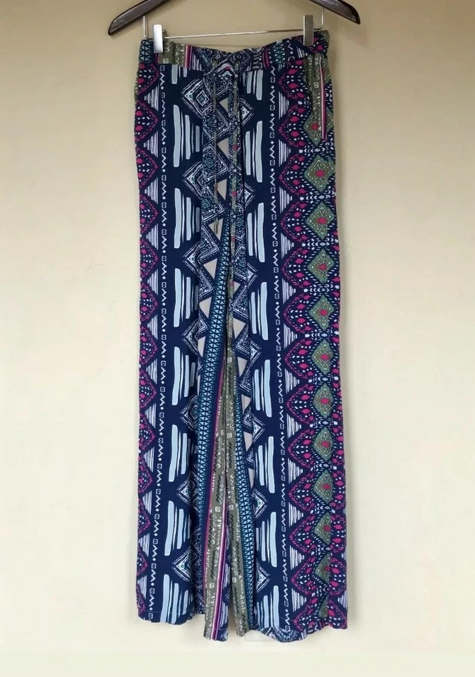 Pantalones Palazzo Buffalo by David Bitton “LILY” Pierna Ancha Azul Rosa Turquesa Foto 2 de 4