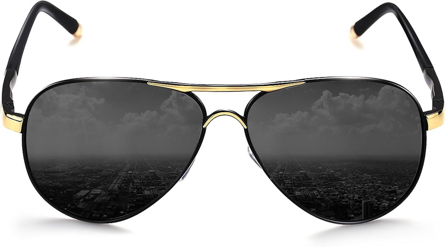 Lightweight Polarized Aviator Sunglasses for Men and Women with Metal Flat Top