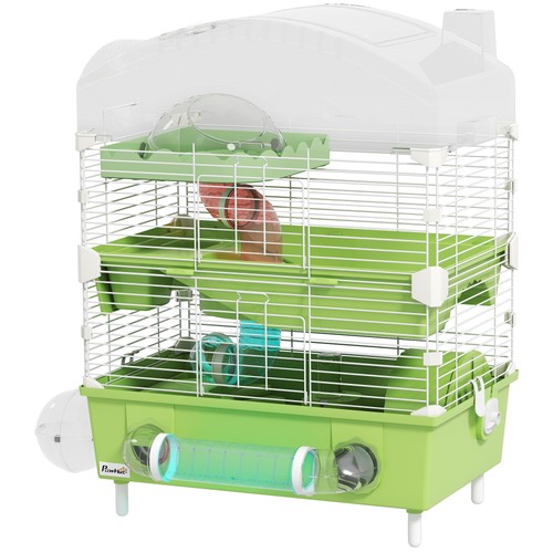 PawHut 3-Tier Hamster Cage, Hamster Habitat with Accessories, Green - Picture 11 of 11
