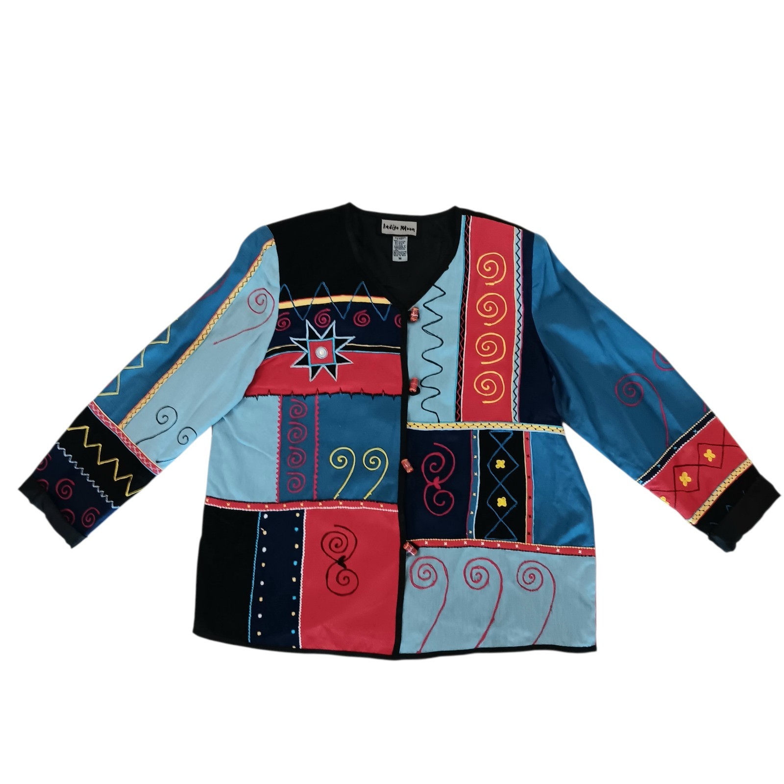 Patchwork Embroidered Jacket Blue Red Cotton Blen… - image 1