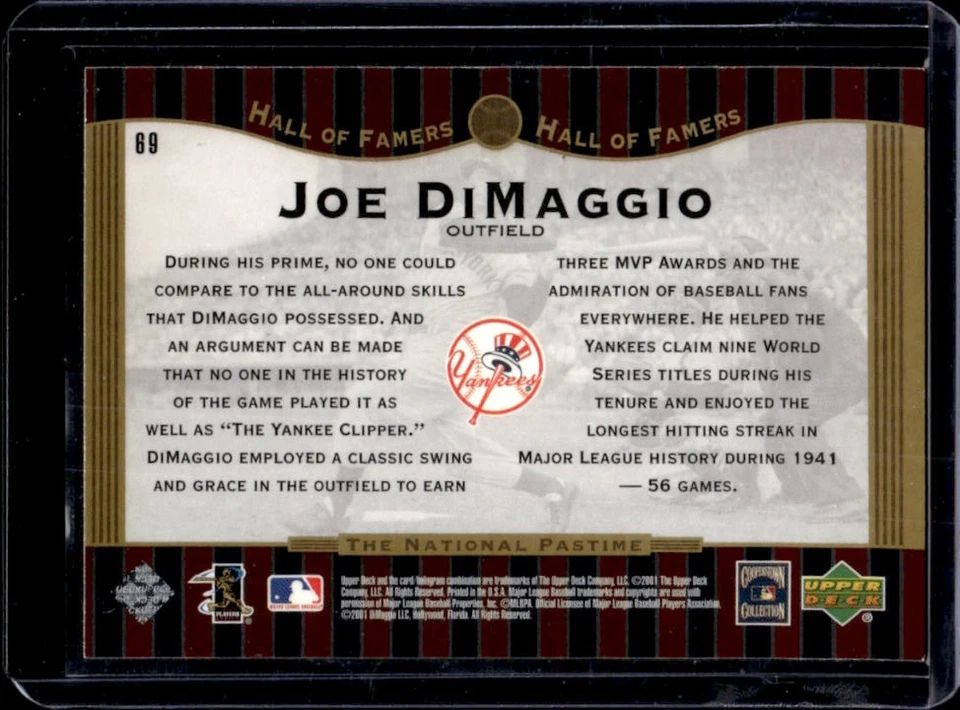 2001 Upper Deck Hall of Famers Joe DiMaggio #69 Yankees - Image 2 of 2