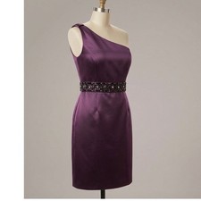 Tahari Purple One Shoulder Satin Cocktail Dress Size 12